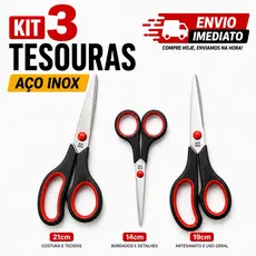 kit com 3 Tesouras  Aço Inox Costura Corte Profissional Multiuso Artesanal e Domestico 5” 7” 7,5”