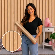 Papel de Parede Lavável Vinil Autocolante Madeira Ripada Realista para Sala