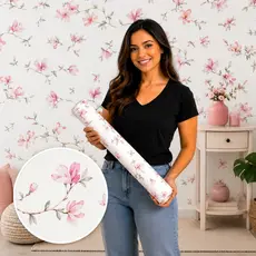 Papel de Parede Floral Cerejeira Decorativo Sala Quarto Recepção Fácil Aplicação Lavável
