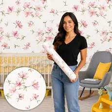 Papel de Parede Lavável Vinil Autocolante Floral Cerejeira para Sala