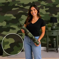Papel de Parede Lavável Vinil Autocolante Verde Camuflado para Quarto Menino
