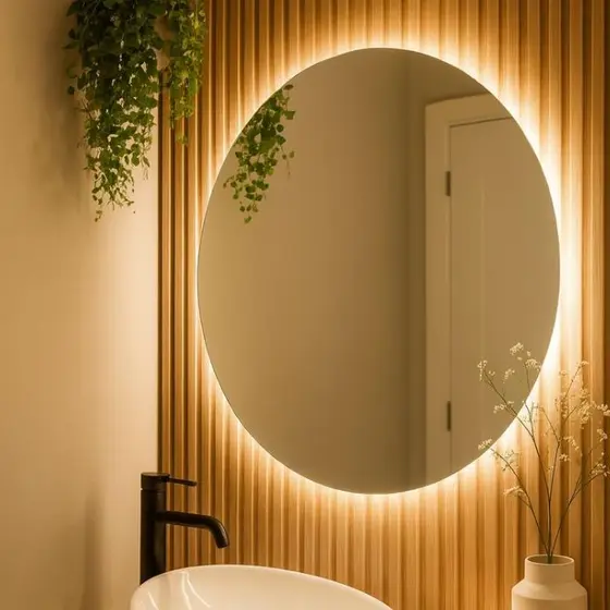 Espelho Redondo com LED Decorativo para Banheiro Lavabo Quarto Sala Iluminado Moderno Premium