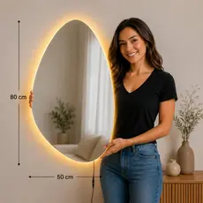 Espelho Orgânico 80x50 cm com LED para Banheiro Lavabo Quarto Sala Decorativo Moderno