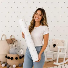 Papel de Parede Lavável Vinil Autocolante Poá Bege e Branco e para Quarto Infantil