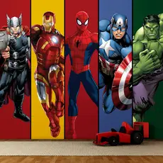 Papel de Parede Lavável Vinil Autocolante Marvel Avengers Heróis para Quarto Menino