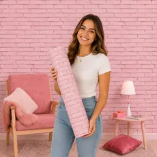 Papel de Parede Lavável Vinil Autocolante Tijolinho Rosa para Quarto Menina