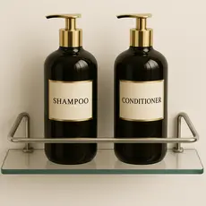 Porta Shampoo prateleira Reto Simples incolor vidro 30x10 cm