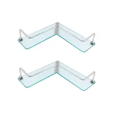 Kit 2 Porta Shampoo Canto em L Cromado Prateleira de vidro Organizador de Box Para Banheiro