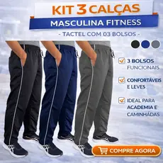 Kit 3 Calças Masculina Fitness Em Tactel Com 03 Bolsos