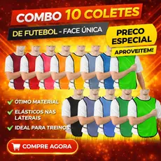 Kit com 10 Coletes de Futebol Simples Face Única