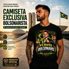 Camisa Estampada Flávio Bolsonaro Manga Curta Malha Fria Política
