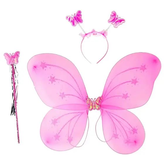 Kit Asa De Borboleta Fantasia Infantil Fada com Tiara e Varinha MT