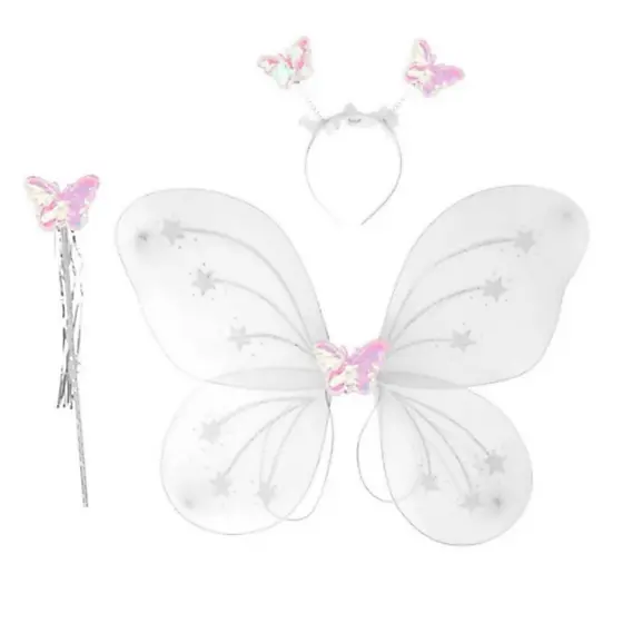 Kit Fantasia Infantil de Fada com Asa de Borboleta, Tiara e Varinha Encantada Halloween Carnaval Festas