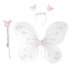 Kit Fantasia Infantil de Fada com Asa de Borboleta, Tiara e Varinha Encantada Halloween Carnaval Festas