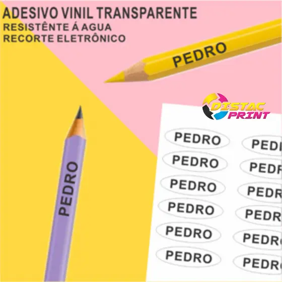 120 Etiquetas Adesivas Escolar Lápis em Vinil TRANSPARENTE
