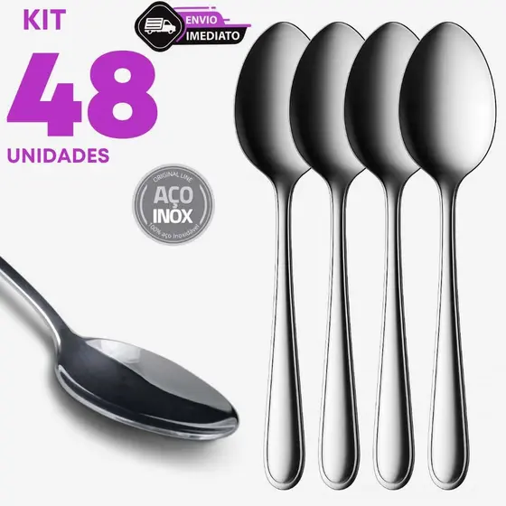 Jogo 48 Colher Inox 18cm Uso Diário Sopa Refeição Marmita Restaurante Hotel Buffet Casa Sorveteria