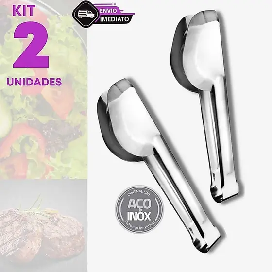 Jogo 2 Pegador Universal Inox 20cm Multiuso Frios Gelo Pão Carne Cozinha Bar Restaurante Evento