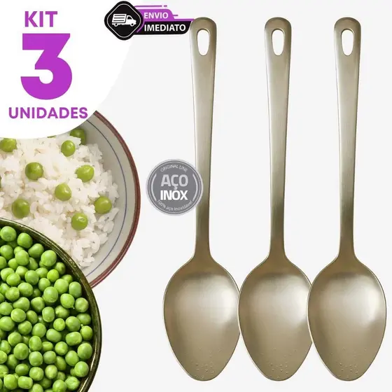 Combo 3 Colher de Arroz Inox 25,4cm Multiuso Para Arroz Caldinhos Molhos Feijão Cozinha Restaurantes