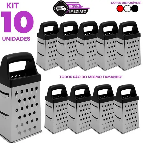 Kit 10 Ralador Inox 4 Faces 18cm Fatiar Triturar Ralar Queijo Legumes Parmesão Alho Profissional