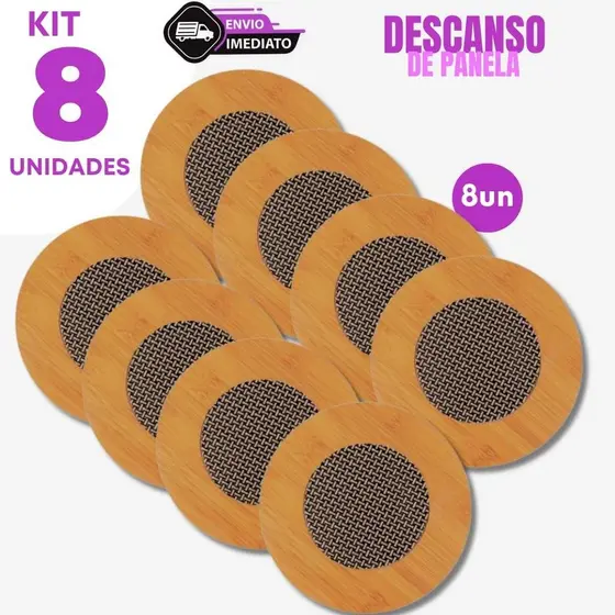 Kit 8 Apoios de Panela Redondos Madeira Cozinha Churrasco Refeição Utensílio Proteção Térmica