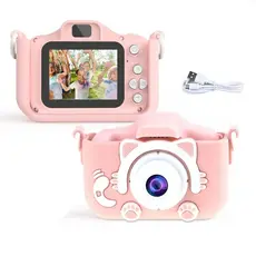 Câmera Digital e Filmadora Infantil Recarregável Gatinho Design Gatinho Fotos e Jogos