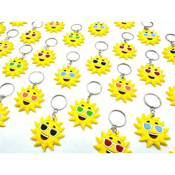 Kit 10 Chaveiros Sol Lembrança em Borracha com Óculos Divertidos