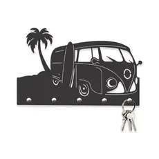 Porta Chaves Kombi Califórnia em Mdf Vazado de 3mm Preto Fosco