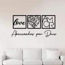Kit com 3 Quadros Decorativos + Frase Abençoados por Deus - Decoração para Sala e Quarto em mdf