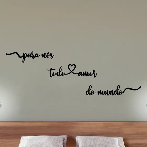Frase Para Nós Todo Amor do Mundo Deus Jesus Quadro Decorativo em MDF Preto Fosco