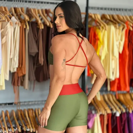 conjunto short top costas CRUZADAS fitness feminino academia