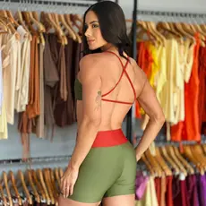 conjunto short top costas CRUZADAS fitness feminino academia