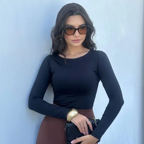 Blusa Manga Longa Gola Redonda Feminina Noite Inverno Casual