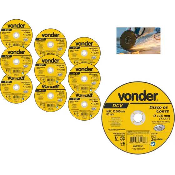 Disco de Corte VONDER 115 mm X 1 mm X 22,23 mm - 10 PÇS