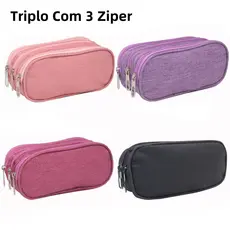 Estojo Escolar Masculino Feminino Grande 3 Ziperes Triplo Com 6 Cores Para Escolher
