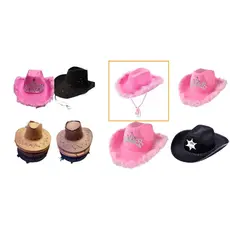 Chapéu De Cowboy Feminino  Rosa Com Coroa/ Masculino De Camurça Com Aba Larga