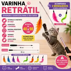Varinha Interativa para Gatos Retrátil 98cm com Pena e Lagarta Brinquedo Pet lsg yh8170