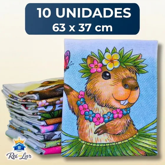 Pano de PRATO e COPA Estampado Bainha 10 Unidades em 100% Algodão