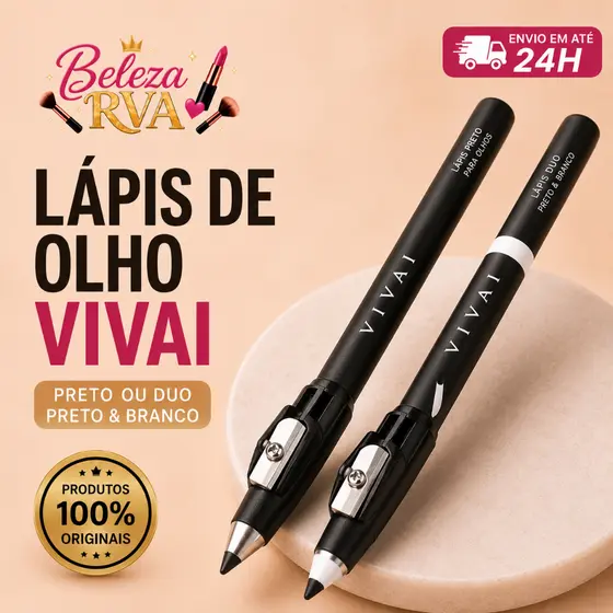 Lápis para Olho Preto ou Preto e Branco (DUO) com Apontador - Alta Pigmentação - Kit 1/3/6 Unidades