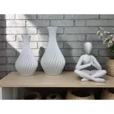 Kit 3 Peças Decorativas Modernas – 2 Vasos Espiral + Escultura Oração Minimalista | Decoração Sala Quarto Aparador Luxo