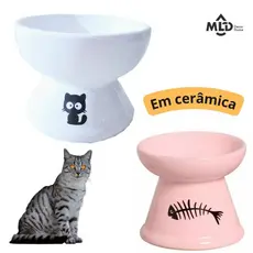 kit 2 Comedouro Gato Luxo Bebedouro Cerâmica Elevado Ergonômico Função Cães Pratico Pet Orgânico