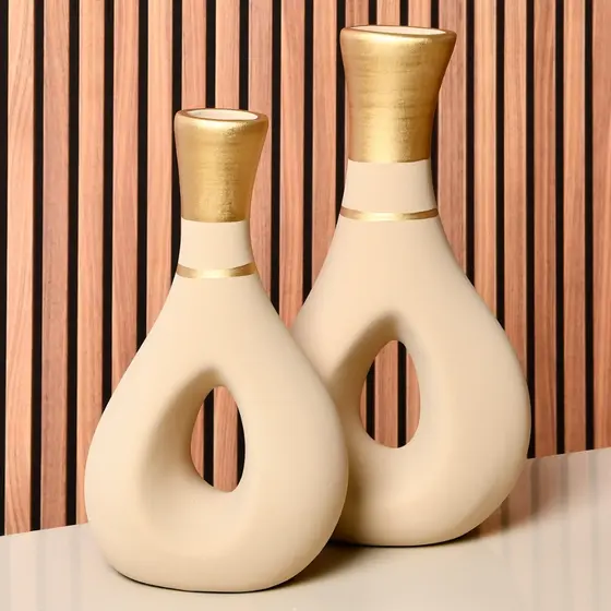 Kit 2 Vaso Colorido Peças Cerâmica Moderno Centro Mesa Decorativos Enfeites Casa Rack Sala Conjuntos