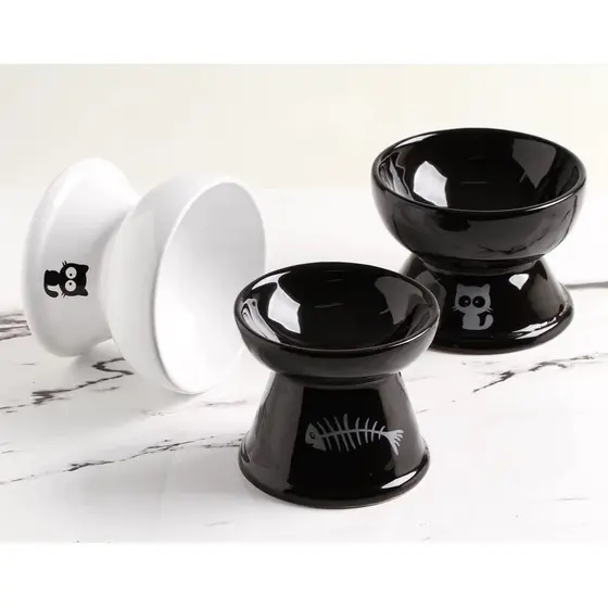 Kit 2 Comedouro Higiênico Cerâmica Elevado Gatos Prático Comedouro Bebedouro Cerâmica Pet Cachorros