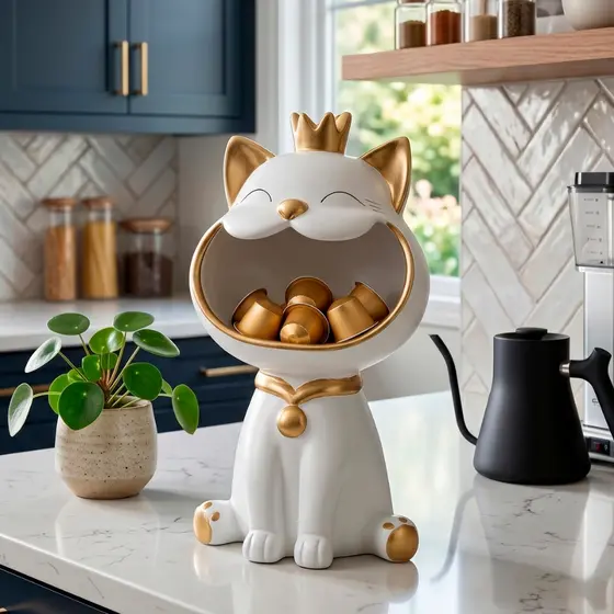 Enfeite Decorativo Gato Porta-Doces Vaso de Cerâmica Presente Mesa Infantil Baleiro Bomboniere Festa