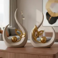 Par de Vasos Decorativos Moderno Minimalista Cerâmica Enfeite Luxo Sala Quarto Hall Aparador Dourado