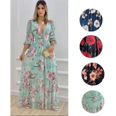 Vestido Tule Premium Especial Floral Manga Longa