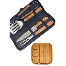 Kit Churrasco para Presente com 4 utensílios grátis petisqueira