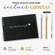 Caderno Scrapbook 15x21cm Preto Capa Dura Com Opção de Canetas de Gel | Álbum DIY Presente Criativo