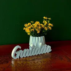 Vaso Decorativo  Formato Geométrico Palavra Gratidão Decoração Minimalista Plantas e Suculentas