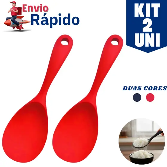Jogo 2 Colher de Servir Silicone Arroz Utensílio Antiaderente Multiuso Preparar Não Risca Panela