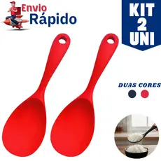 Jogo 2 Colher de Servir Silicone Arroz Utensílio Antiaderente Multiuso Preparar Não Risca Panela